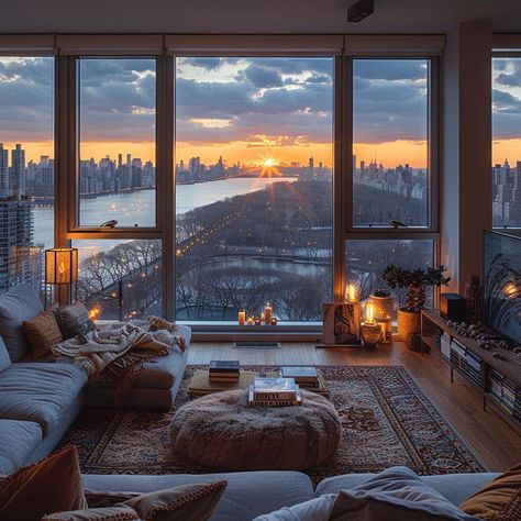 Window View City, Penthouse Bedroom, Penthouse Luxury, Beds For Small Spaces, Dream Life House, Inspired Interiors, Deep Connection, Dream Apartment, City Apartment