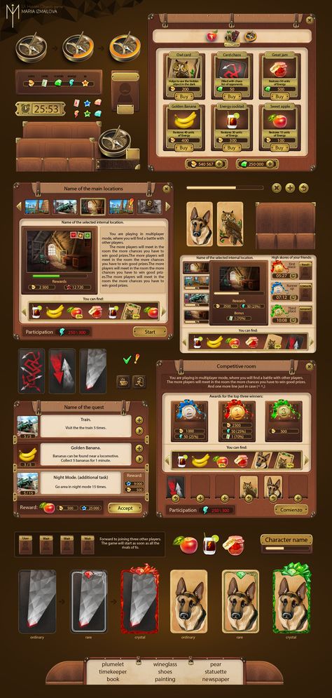 Interface and game components is made in Illustrator for hidden objects game. Newspaper Painting, Name Train, Hidden Object Game, Hidden Object Games, Game Props, Hidden Objects, Game Ui, User Interface, Illustrator