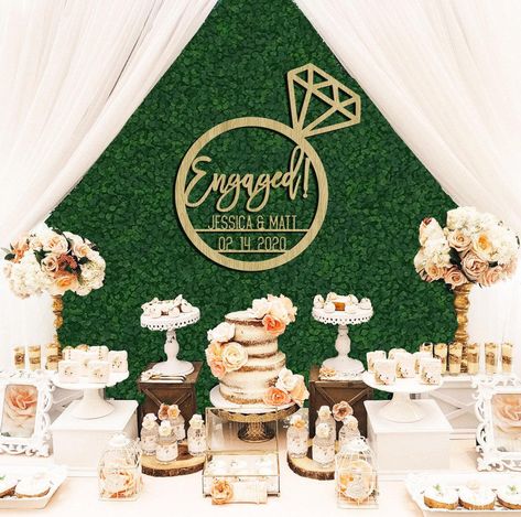 This gold engaged backdrop is a must for your engagement party celebration! WeddingWire has tons of engagement party decor recommendations at all price points. Click for more engagement party decoration ideas. Planning your wedding has never been so easy (or fun!)! WeddingWire has tons of wedding ideas, advice, wedding themes, inspiration, wedding photos and more. {Etsy} Engagement Party Backdrop, Engagement Party Decorations Diy, Backyard Engagement Parties, Engagement Party Themes, Engagement Balloons, Engagement Party Planning, Engagement Themes, Engagement Wishes, Custom Engagement Gifts