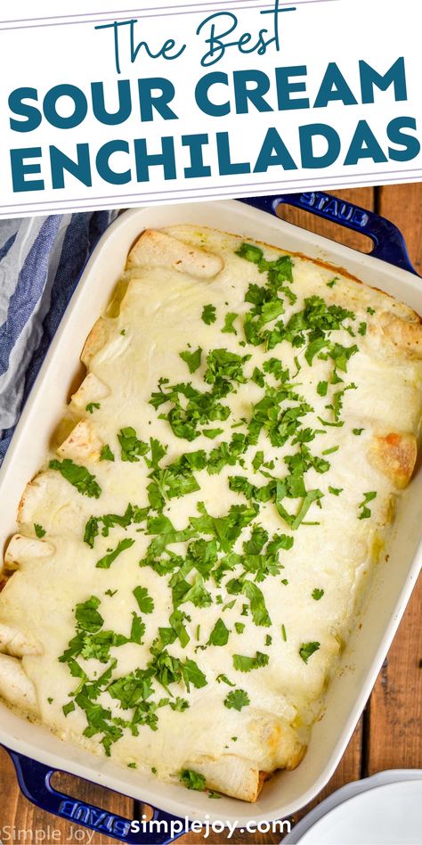 These Sour Cream Chicken Enchiladas are good to the very last drop of sauce on your plate.  Your family will love this amazing and delicious dish! White Sauce Enchiladas, Sour Cream Chicken Enchiladas, Cream Chicken Enchiladas, Mexican Favorites, Sour Cream Enchiladas, Arugula Salad Recipes, Enchilada Ingredients, Cream Chicken, Freezer Food