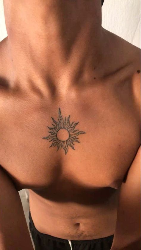 Sun Leg Tattoo Men, Man Sun Tattoo, African Tattoos Men, Male Sternum Tattoo, Mens Sun Tattoo, Tattoos For Brown Skin, Men Sun Tattoo, Sun Tattoo Man, Egyptian Sun Tattoo