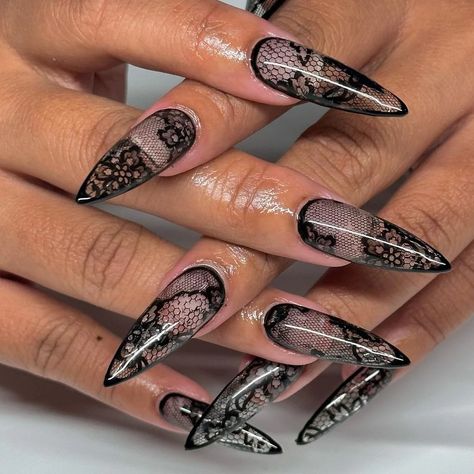 Enchanting Black Lace Nails: A Fusion of Mystery and Elegance | ND Nails Supply Leather And Lace Nails, Lace Nails Black, Black Art Nails, Black Lace Nails Designs, Red Lace Nails, Lace Design Nails, Cool Black Nail Designs, Lace Nails Designs, Black Fancy Nails