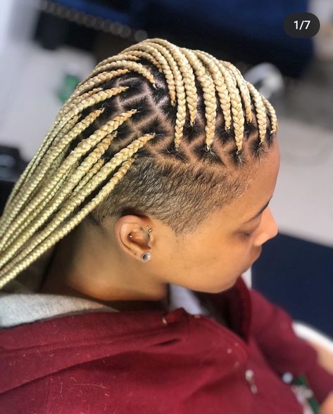 Shaved Hair Designs With Braids, Side Shaved With Braids, Long Braids With Shaved Sides, Knotless Braids With Tapered Sides, Boho Knotless Braids With Shaved Sides, Shaved Hair Blonde, Mohawk Braid Styles With Shaved Sides, Knotless Box Braids Shaved Sides, Braids With Sides Shaved