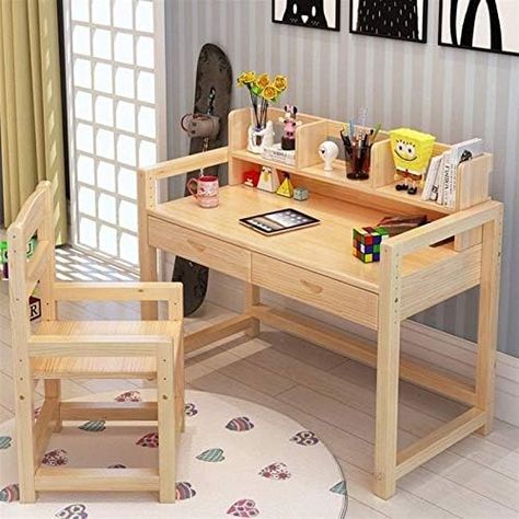 Small Study Table, Wooden Study Table, Study Table And Chair, Study Table Designs, Kids Study Table, Kids Desk, Desk And Chair, Furniture Design Wooden, Kids' Desk