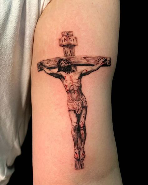 Cross Tattoo Designs For Men, Jesus On Cross Tattoo, Christ Tattoo, History Meaning, Becoming A Tattoo Artist, Forearm Band Tattoos, Cross Tattoo For Men, Cross Tattoos, Forarm Tattoos