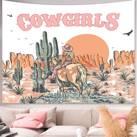 PRICES MAY VARY. 【Exquisite Patterns】This western country tapestry consists of the back of a cowboy girl riding a horse, desert vegetation, sunrise, and several cacti. The combination of brave cowboy girls and stubborn cacti and other vegetation growing in the desert makes this tapestry beautiful and unique. Whether decorating a room or walls, it has extremely high aesthetic and ornamental value 【Multi Use】This country room decor is versatile; the western culture home decor is usually used as a Western Room Decor, Room Decor Tapestry, Aesthetic Tapestry, Western Room, Tapestry For Bedroom, Bedroom Teen, Wall Aesthetic, Cowgirl Gifts, Western Cowgirl