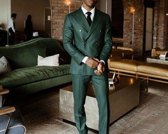 Men Green Suits Double Breasted Wedding Dinner Party Wear - Etsy Uganda Green Double Breasted Suit Men, Green Suit Men, Double Breasted Suit Men, Suit Groomsmen, Suit Double Breasted, Green Wedding Suit, Dark Green Wedding, Suit Groom, Mens Wear Wedding