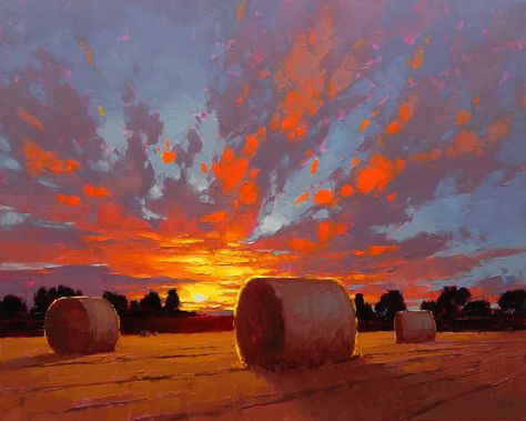 David Mensing, Fall Landscape Painting, Color Theory Art, Hay Bales, Art Magazine, Southwest Art, Sky Painting, Paintings I Love, Painting Class