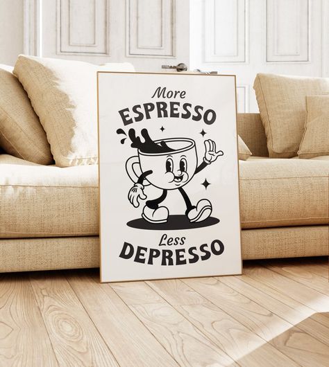 Room Art Aesthetic, Retro Dorm Room, Music Room Art, More Espresso Less, Clever Coffee, Dorm Room Art, 70s Art, Black And White Retro, Coffee Party