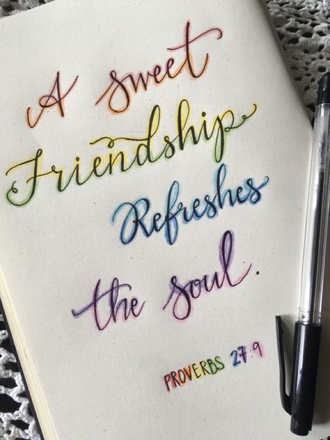 Happy Friendship Day #happyfriendshipday #happy #friends #friendship #rainbow #proverbs #bibleverse #calligraphy Calligraphy Quotes On Friendship, Friendship Doodles Art, Friendship Calligraphy, Friendship Journal Ideas, Friendship Proverbs, Journal Tour, Colour Quotes, Friendship Journal, Best Frind