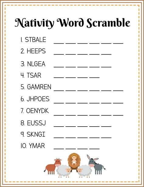 Christmas Nativity Nativity Worksheets For Kids, Nativity Word Scramble, Nativity Activity Sheets, Christmas Games For Kids Christian, Nativity Scavenger Hunt For Kids, Nativity Worksheets, Nativity Activities For Kids, Nativity Games, Nativity Activities