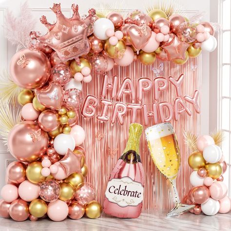 PRICES MAY VARY. What You Receive:The birthday decorations for women features 42 metallic rose gold balloons (18inchx2, 12inchx10, 10inchx10, 5inchx20), 20 metallic gold balloons (10inchx10, 5inchx10), 25 light pink balloons (10inchx10, 5inchx15), 10 pearlescent rose gold balloons (10inch), 10 white balloons (10inch), 12 rose gold confetti balloons (12inch), 8 foil balloons, 2 fringe curtains, 12 butterfly decorations, 1 ribbon, 1 glue dots, and 1 decorative strip All Inclusive Birthday Decorati Rose Gold Balloon Arch Backdrop, 50th Birthday Ideas For Women Pink, 50th Birthday Ideas For Women Decoration, 50th Birthday Pink, Rose Gold Birthday Decorations, 50th Birthday Decor, Rose Gold Balloon Arch, Gold Balloon Arch, 50th Birthday Balloons