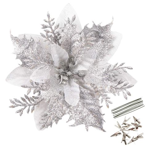 Arrives by Thu, Dec 8 Buy Doingart 20pcs Christmas Poinsettia Flowers Ornaments Glitter Floral Accessories with Clips and Stems Xmas Tree Wreath Decorations for Party Home Wedding, 5.2in at Walmart.com Poinsettia Decor, Decorated Wreaths, Christmas Gift Packaging, Glitter Flowers, Xmas Tree Ornament, Poinsettia Flower, Wreath Decoration, Christmas Poinsettia, Flower Ornaments