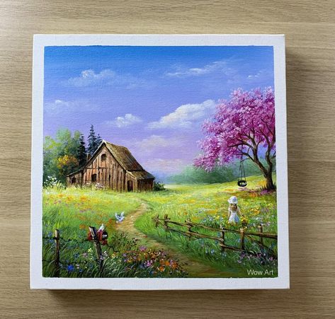 Duong Tieng on Instagram: “Little house on the Prairie/ inspired a TV show by the same name. Thanks” House Scenery Painting, Acrylic Painting Canvas Nature, Acrylic House Painting, Sumer Landscape, Prairie Painting, Poster Color Painting, Drawing Scenery, Little House On The Prairie, Acrylic Landscape