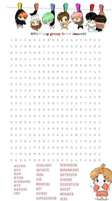 Kpop Word Search, Kpop Activities, Kpop Birthday, Word Searches, Crossword Puzzles, Crazy Kids, Kpop Boy, Bts Fanart, Foto Bts