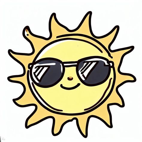 Sun With Sunglasses Tattoo, Cartoon Sunglasses Drawing, Sun With Sunglasses Drawing, Cool Sunglasses Drawing, How To Draw Sunglasses, Chicago Doodles, Sun Face Drawing, Sun Drawing Simple, Weather Kindergarten Activities