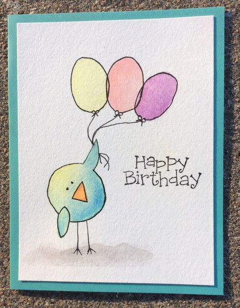 Watercolor Bird Birthday Cards, Diy Watercolor Birthday Card Ideas, Watercolor Birthday Cards For Kids, Watercolor Birthday Cards Diy, Happy Birthday Doodle Cards, Water Colour Birthday Cards, Watercolor Greeting Cards Diy, Birthday Card Painting Ideas, Watercolour Birthday Cards