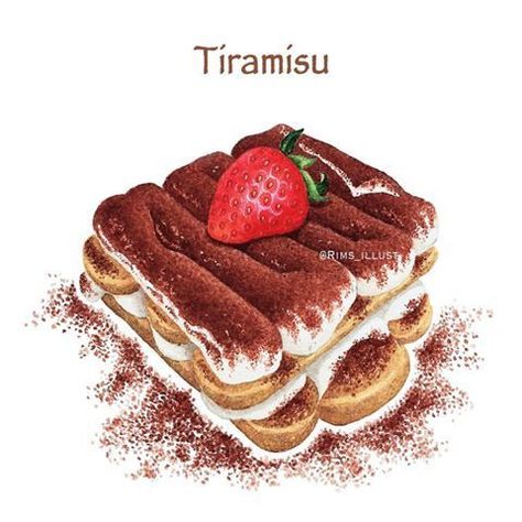 Tiramisu Illustration, Desserts Drawing, Dessert Illustration, Studying Food, Foodie Art, Food Sketch, Food Artwork, Food Cartoon, Food Illustration Art