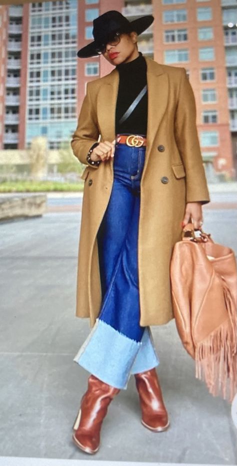 Fall Fashion Ideas 2024, Tan Fedora Hat Outfit Black Women, Double Breasted Long Coat, Nice Style, Fall Fashion Outfits, Fedora Hat, Long Coat, Autumn Winter Fashion, Chic Outfits