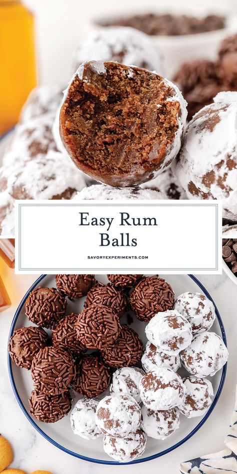 Whether you're planning for the holidays or looking for a way to satisfy your sweet tooth, these no-bake Rum Balls are the perfect treat! Rum Balls Christmas, No Bake Chocolate Rum Balls, Martha Stewart Noel Nut Balls, Gf Rum Balls, Rum Balls With Graham Crackers, Cake Mix Rum Balls, Rum Balls Recipe No Bake, Dessert Balls No Bake, Rum Cake Balls