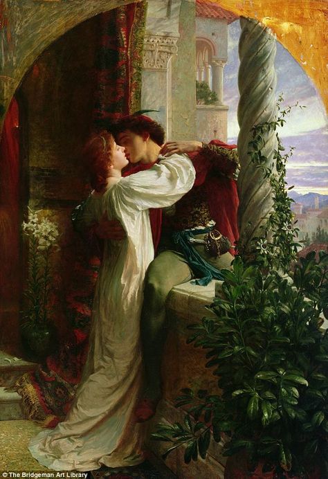 'Romance is a dream that still lives in the hearts of millions': Romeo and Juliet, 1884, depicted in oil on canvas by Frank Bernard Dicksee.|| couple paintings | painting on canvas | abstract painting || #couplepaintings #paintingoncanvas #abstractpainting || Romeo And Juliet Story, Southampton City, Aberdeen Art Gallery, Frank Dicksee, Romeo Und Julia, Romantic Artwork, Free Novels, Romantic Paintings, Couple Painting