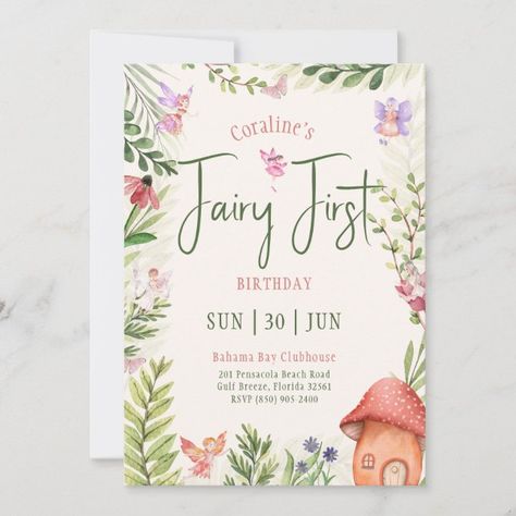 Create your own Invitation | Zazzle Enchanted Forest Creatures, First Birthday Forest, Mushroom Invitation, Fairy Theme Birthday Party, Watercolor Mushroom, Colorful Mushrooms, Fairy Theme, Forest Watercolor, Fluttering Butterflies