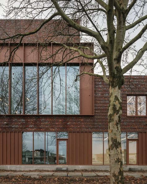 School Of Arts, Wood Facade, Exhibition Room, Metal Facade, Brick And Wood, Brick Architecture, Brick Facade, Concrete Structure, Corten Steel