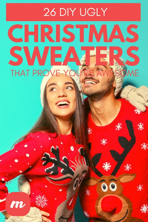 Diy Ugly Xmas Sweater Couples, Diy Ugly Sweater Ideas For Couples, Diy Ugly Christmas Sweater Ideas Funny Couples, Couples Ugly Christmas Sweaters Diy, Ugly Sweater Couple Ideas, Couple Ugly Sweater Ideas, Couples Ugly Sweater Ideas, Uglychristmassweater Diy, Ugly Sweater Ideas For Couples