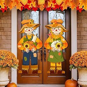 Shellwei 2 Pcs Fall Front Door Decorations Fall Door Signs Fall Scarecrow Decor Scarecrow Hanging Sign Fall Door Hanger Autumn Hanging Door Decorations for Home Front Porch Walls Indoor Outdoor Front Porch Decor Fall Simple, Diy Scarecrow Decoration, Door Signs Fall, Fall School Doors, Thanksgiving Door Decorations Classroom, Door Decorations Fall, Fall Outdoor Decorations, Thanksgiving Door Sign, Thanksgiving Door Decorations