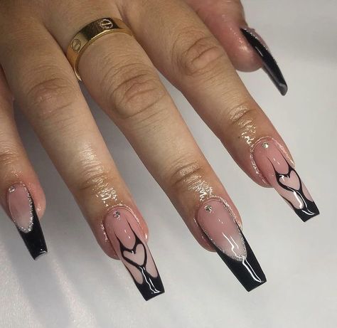 Gothic Square Nails, Black Nail Inspo Coffin, Goth Nails Square, Nail Inspo Coffin, Black Nail Inspo, Goth Nails, Nails Square, Black Nail, Square Nails