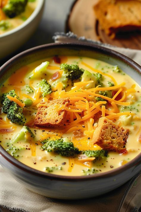 Whip up the ultimate broccoli cheddar soup recipe, a quick, easy, and tasty homemade dish. Suitable for any diet, this creamy soup is loaded with vegetables and meat, serving as the perfect Panera copycat. You can prepare broccoli cheddar soup in a Crock Pot, instant pot, slow cooker, or stove top. Explore this broccoli cheddar soup recipe and more soup recipes at simplycalledfood.com. Broccoli Bacon Cheese Soup, Homemade Healthy Soup Recipes, Chicken Broccoli Soup Recipes, Brocolli Cheddar Soup Recipes, Brócoli Cheddar Soup, Broccoli Cheddar Soup Crock Pot, Pasta Recipes Broccoli, Broccoli Cheddar Soup Instant Pot, Broccoli Pasta Recipes