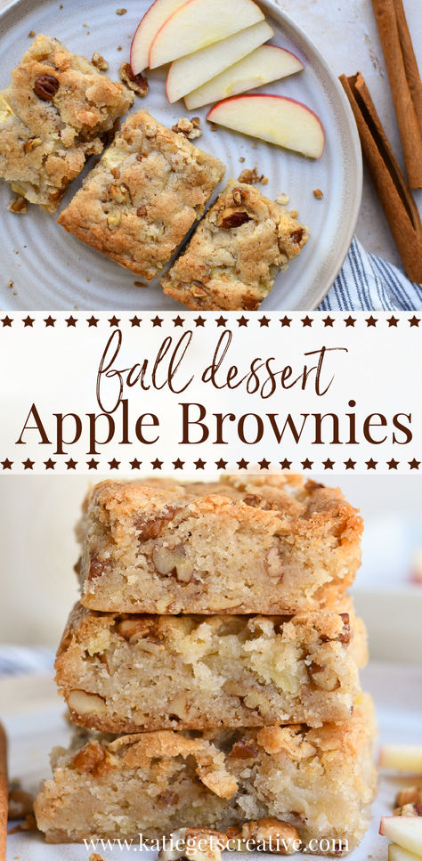 Apple Brownies are a thick, chewy blondie bar bursting with tart apples bits, toasty pecans, and warm cinnamon flavor. The edges have the perfect brownie texture and the middles are soft. If you’re tired of the traditional apple desserts like Apple Crisp or Apple Pie, let’s try something new Apple Walnut Bars, Chocolate Apple Desserts, Apple Pecan Dessert, Apple Brownies Recipe, Apple Pie Blondies, Gluten Free Apple Pie Bars, Brownie Texture, Apple Pie Bars Easy, Apple Crisp Bars