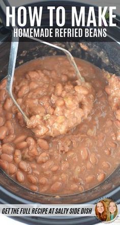 Refried Mexican Beans Recipe, Refried Beans Seasoning, Refried Beans Recipe Mexican, Crockpot Refried Beans Easy, Mexican Beans In Crockpot, Homemade Refried Beans Recipe, How To Season Refried Beans, Homemade Mexican Refried Beans, Homemade Refried Beans Crockpot