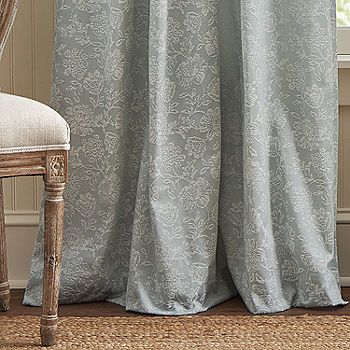 Martha Stewart Cottage Floral Light-Filtering Rod Pocket Set of 2 Curtain Panel, Color: Light Blue - JCPenney Blue Green Curtains, Blue Floral Curtains, Thermal Drapes, Feminine Home Offices, Pocket Window, Seaside Living, Blue Cottage, Cottage Living Rooms, Long Curtains