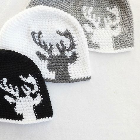 Dylan Deer Silhouette by Lakeside Loops, tapestry crochet pattern for sale on Etsy and Ravelry Hand Pattern, Beau Crochet, Mochila Crochet, Crochet Deer, Expecto Patronum, Confection Au Crochet, Crocheted Hats, Deer Silhouette, Bonnet Crochet