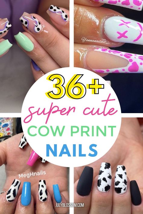 Western Nails Simple, Cute Cow Print Nails, Cute Western Nails, Country Concert Nails, Punchy Nails Designs, Boho Western Nails, Cow Print Nail Designs, Nashville Nails, Western Nail Art