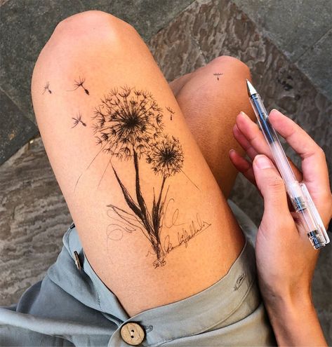 Dandelion Tattoos, Dandelion Puffs, Lower Leg Tattoos, Leg Painting, Leg Art, Dandelion Tattoo, Ink Drawings, Laura Lee, Compass Tattoo