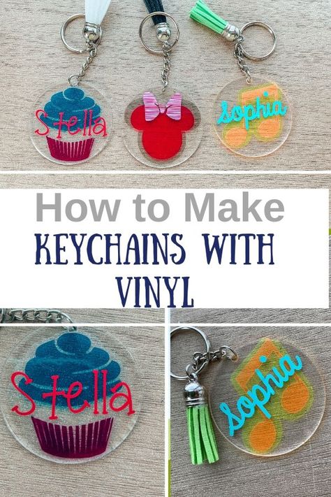 DIY Acrylic Keychains with Vinyl - A Princess and Her Pirates Making Keychains With The Cricut, Making Acrylic Keychains, Keychains Cricut Ideas, How To Make Acrylic Keychains With Vinyl, Clear Keychains With Vinyl, Acrylic Vinyl Keychains, Acrylic Keychain Ideas Diy, How To Seal Vinyl On Acrylic Keychains, How To Make Cricut Keychains Diy Acrylic