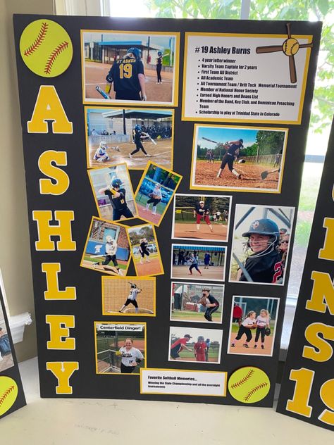 Senior Night Table Display Softball, Senior Poster Board Ideas Softball, Senior Tri Fold Board Ideas Basketball, Softball Senior Night Ideas Posters, Volleyball Senior Night Poster Boards, Softball Senior Night Table Ideas, Softball Senior Board, Senior Volleyball Table Display, Softball Senior Night Posters Diy