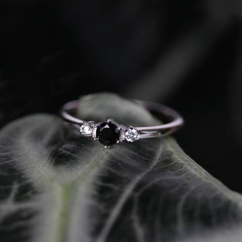 Goth Engagement Rings, Princess Rings, Goth Ring, Black Spinel Ring, Gemstone Stacking Ring, Black Diamond Jewelry, Products Photography, Black Engagement Ring, Trilogy Ring