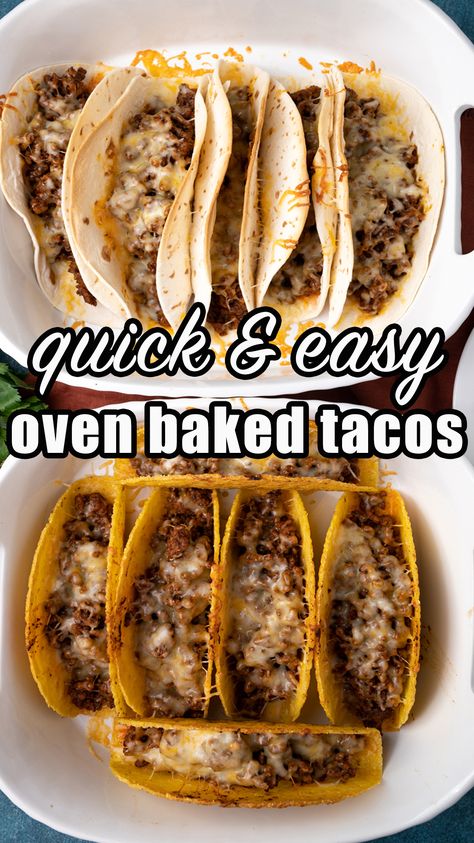 Baked Taco Recipes, Hard Tacos Recipes, Easy Soft Tacos, Oven Baked Recipes Easy, Recipes With Taco Shells, Baked Tortillas In Oven, Easy Baked Tacos, Baked Street Tacos, Soft Shell Tacos Recipe