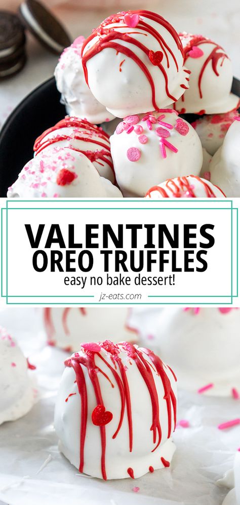 valentines oreo truffles Fun Easy Valentine Treats, Truffles For Valentines Day, Oreo Balls Valentines, Valentine’s Day Oreo Balls, Oreo Balls Recipe Valentines Day, Valentine Oreo Truffles, Valentine Oreo Balls, Valentines Day Easy Desserts, Oreo Truffles Valentines Day