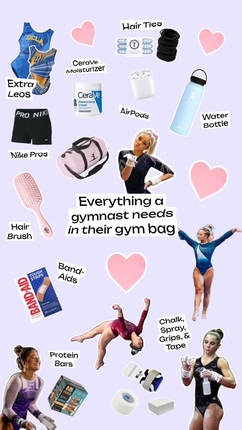 Gymnastics For Beginners, Gymnastics Bags, Gymnastics Room, Gymnastics Tricks, Gymnastics Flexibility, Gymnastics Stretches, Gymnastics Quotes, Aesthetic Shuffles, Gym Bag Essentials