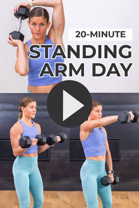 Standing Up Ab Workout, Upper Body Weight Workout, Upper Body Dumbbell, Arm Workout Videos, Upper Body Dumbbell Workout, Full Upper Body Workout, Standing Workout, Dumbbell Exercises, Arm Workout Women