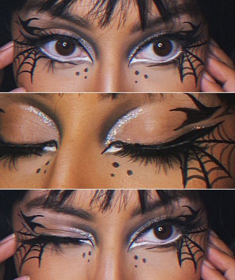 more in the telegram Spider Halloween Costume Makeup, Witch Spider Makeup, Spooky Season Makeup Looks, Witch Makeup Eyeliner, Spooky Halloween Makeup Looks, Glitter Witch Makeup, Spooky Glam Makeup, Spider Web Liner, Spider Eyes Makeup