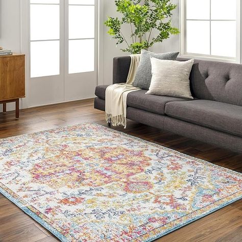 Amazon.com: Artistic Weavers Odelia Vintage Bohemian Area Rug,5'3" x 7'3",Orange/Aqua : Home & Kitchen Bohemian Area Rug, Updated Traditional, Boho Area Rug, Home Carpet, Bohemian Area Rugs, Room Carpet, Transitional Area Rugs, Outdoor Carpet, Washable Area Rugs