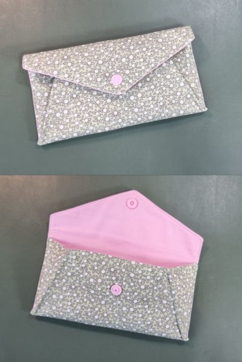 Quick and Easy!! How to make a pouch with ample inner space Diy Tea Wallet, Diy Wallet Pattern, Fabric Envelopes, Pochette Diy, Couture 2023, Wallet Sewing Pattern, Fabric Envelope, Purse Sewing Patterns, Sewing To Sell