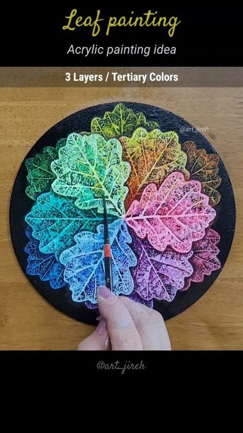 Instagram Leaf Impression Painting, Painting Tutorials Acrylic, Leaf Art Diy, Satisfying Art, Tertiary Color, Beautiful Leaves, Flower Paintings, Acrylic Painting Tutorials, Painted Leaves