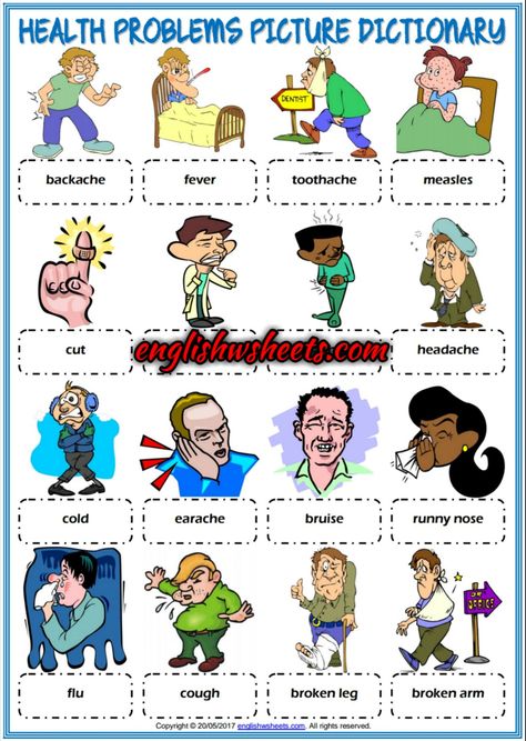 Health Problems ESL Printable Picture Dictionary For Kids Vocabulary Games For Kids, Dictionary For Kids, Test For Kids, Missing Letters, Esl Vocabulary, Picture Dictionary, Kids Worksheets Printables, English Activities, Teaching And Learning