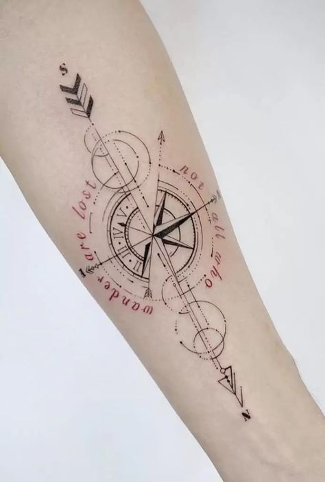 20+ Unique Compass Rose Tattoo Ideas Compass Tattoos Arm, Rose Tattoo Placement, Hobbit Tattoo, Feminine Compass Tattoo, Compass Tattoo Meaning, Natur Tattoo Arm, Simple Compass Tattoo, Geometric Compass, Rose Tattoo Forearm